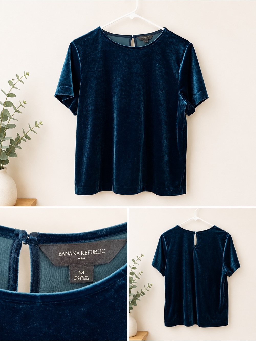 Banana Republic Velvet Short-Sleeve Top — Deep Teal